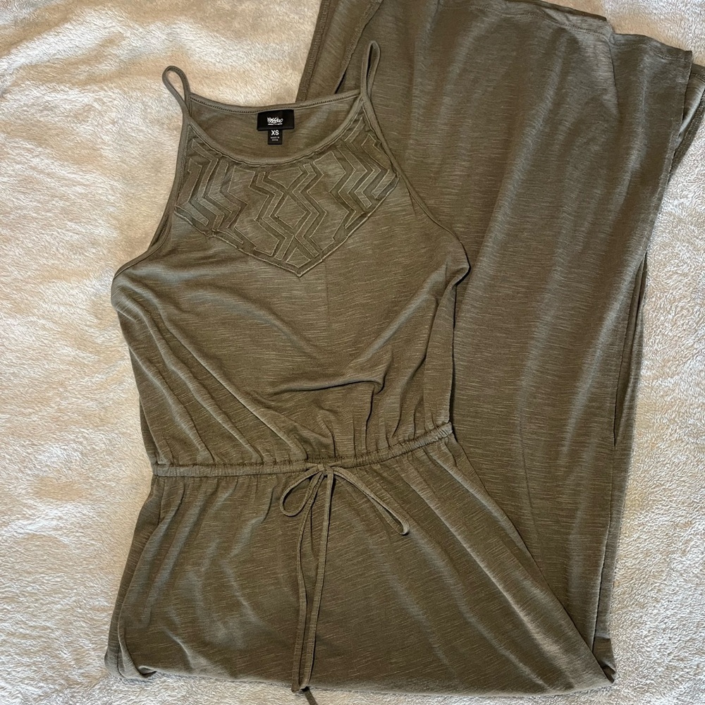 Mossimo Olive Green Maxi Dress with Mesh Neckline Size XS